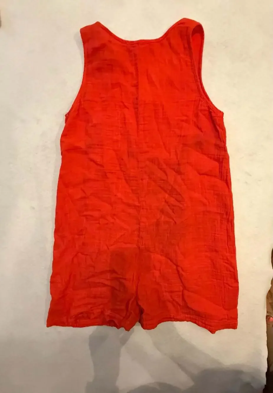 LACAUSA Red Cotton Gauze Button Front Tank Romper - Picture 3 of 3